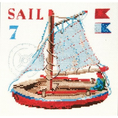 Borduurblad productfoto Borduurpakket DMC - Red Sailboat