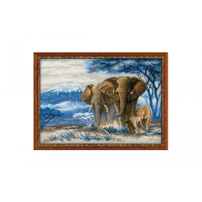 Borduurblad productfoto Borduurpakket Riolis ‘Elephants in the Savannah’