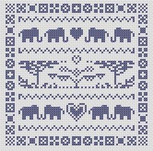 Borduurblad productfoto Patroon MK Design Art 'Elephant Sampler'