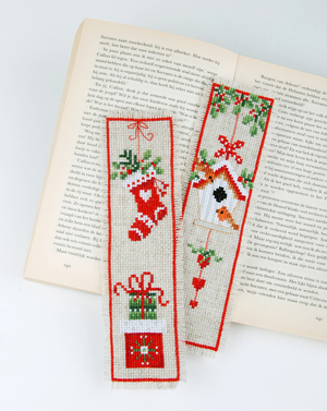 Borduurblad productfoto Borduurpakket Vervaco Boekenleggers set ‘Kerstmotiefjes’