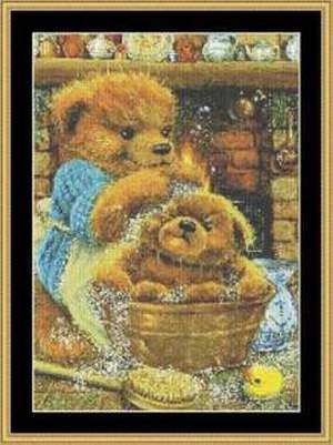 Borduurblad productfoto Patroon Mystic Stitch 'Mungo's Bathtime'
