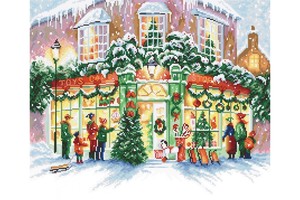 Borduurblad productfoto Borduurpakket Luca-S  ‘Christmas Shop’