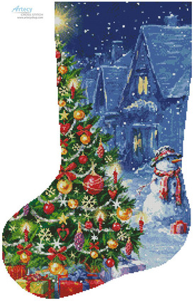 Borduurblad productfoto Patroon Artecy 'Snowman and Christmas Tree Stocking'