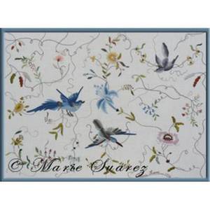 Borduurblad productfoto Borduurpakket Marie Suarez ‘Les Oiseaux Bleus’ (excl. garen)
