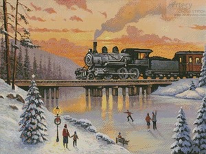 Borduurblad productfoto Garenset Artecy 'Railroad on the Ice Bridge'