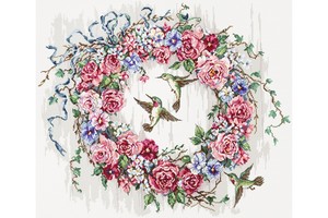 Borduurblad productfoto Borduurpakket Leti Stitch 'Hummingbird Wreath'