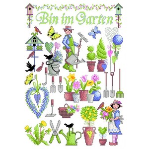 Borduurblad productfoto Lindner Kreuzstiche Leaflet 'Bin im Garten 001'