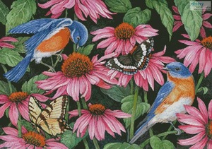 Borduurblad productfoto Patroon Artecy 'Bluebirds and Coneflowers'