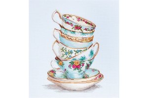 Borduurblad productfoto Borduurpakket Luca-S 'Turquoise Themed Tea Cups'