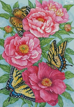 Borduurblad productfoto Patroon Artecy ‘Peonies And Butterflies’ 2