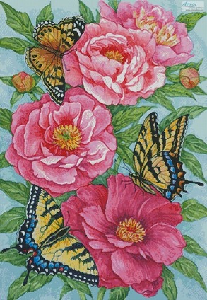 Borduurblad productfoto Patroon Artecy ‘Peonies And Butterflies’