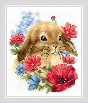 Borduurblad productfoto Borduurpakket Riolis ‘Bunny in Flowers’