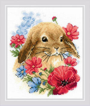 Borduurblad productfoto Borduurpakket Riolis ‘Bunny in Flowers’