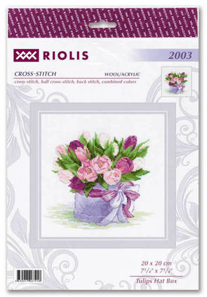 Borduurblad productfoto Borduurpakket Riolis ‘Tulips Hat Box' 2