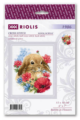 Borduurblad productfoto Borduurpakket Riolis ‘Bunny in Flowers’ 2