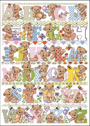 Borduurblad productfoto Lindner Kreuzstiche Leaflet 'Teddy - ABC 142' 2