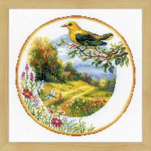 Borduurblad productfoto Borduurpakket Riolis ‘Plate With Oriole'