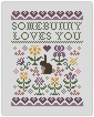 Borduurblad productfoto Patroon Happiness is HeartMade ‘Somebunny Loves You’