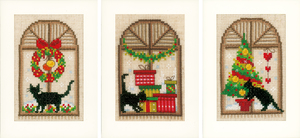 Borduurblad productfoto Borduurpakket Vervaco Set Wenskaarten ‘Kerstsfeer’