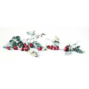 Borduurblad productfoto Borduurpakket Luca-S ‘Raspberries with Butterfly’