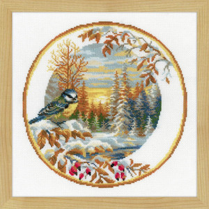 Borduurblad productfoto Borduurpakket Riolis ‘Plate with great tit’