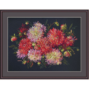 Borduurblad productfoto Borduurpakket Merejka ‘Dahlias’