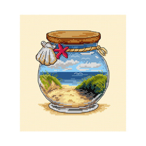 Borduurblad productfoto Borduurpakket Cross stitch kit ‘Vacation memories Sea and Beach’