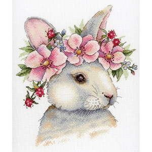 Borduurblad productfoto Borduurpakket MP Studia ‘Rabbit in flowers’