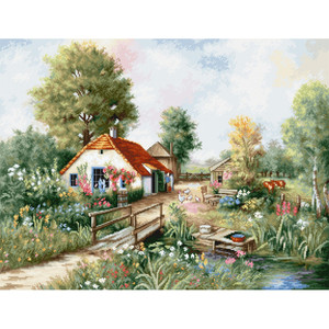 Borduurblad productfoto Borduurpakket Luca-S ‘Village Landscape’
