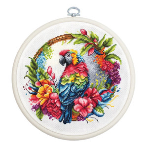 Borduurblad productfoto Borduurpakket Luca-S ‘The tropical parrot’