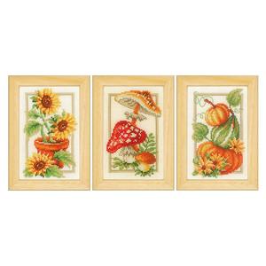 Borduurblad productfoto Borduurpakket Vervaco set van 3 designs ‘Herfst’
