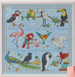 Borduurblad productfoto Patroon Vrolijke vogels - Maria Diaz 2