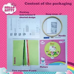 Borduurblad productfoto Borduurpakket Vervaco ‘Hello Kitty geboortetegel met bloemen’ 2