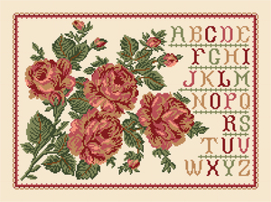 Borduurblad productfoto Patroon Vintage Rozen Sampler - Loes de Kleuver 2