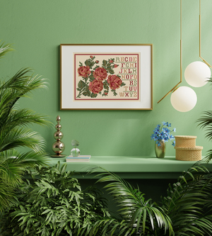 Borduurblad productfoto Patroon Vintage Rozen Sampler - Loes de Kleuver