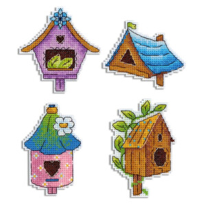 Borduurblad productfoto Borduurpakket MP Studia Magneetset ‘Vogelhuisjes’