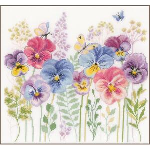 Borduurblad productfoto Borduurpakket Vervaco ‘Violetjes en Grassen’