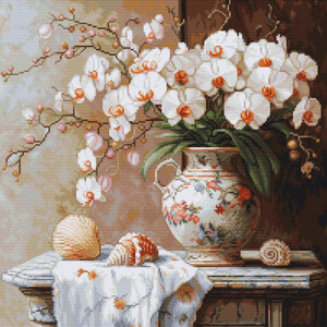 Borduurblad productfoto Borduurpakket Luca-S ‘The Elegance of the Orchid’