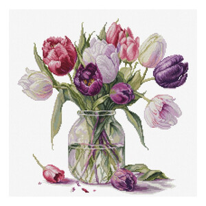 Borduurblad productfoto Borduurpakket Luca-S ‘Bouquet of Tulips’