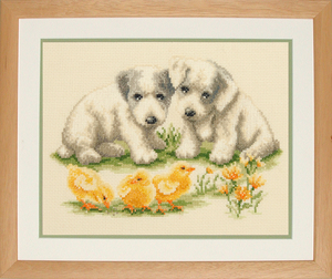 Borduurblad productfoto Patroon Puppies en kuikentjes - Vervaco