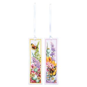 Borduurblad productfoto Borduurpakket LanArte Marjolein Bastin Boekenleggers set van 2 ‘Flower Power Bouquet’