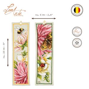 Borduurblad productfoto Borduurpakket LanArte Marjolein Bastin Boekenleggers set van 2 ‘Pink Silk Dahlia’ 2