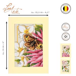 Borduurblad productfoto Borduurpakket LanArte Marjolein Bastin Wenskaarten set van 3 ‘Pink Silk Dahlia’ 2