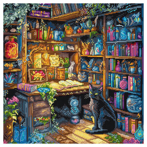 Borduurblad productfoto Borduurpakket Leti Stitch ‘Charmed Library’