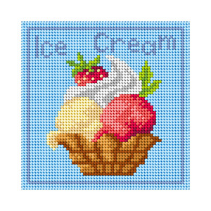 Borduurblad productfoto Voorbedrukt canvas ‘Cupcake met Aardbeien’
