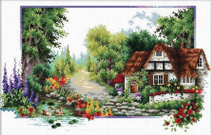 Borduurblad productfoto Borduurpakket Needleart World – English Cottage Stream