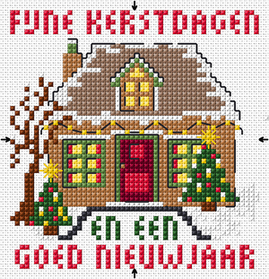 Borduurblad productfoto Digitaal patroon Kersthuisje - Loes de Kleuver