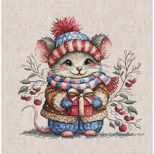 Borduurblad productfoto Borduurpakket AVA Stitch – Little Mouse with Scarf