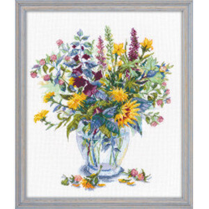 Borduurblad productfoto Borduurpakket Oven – Bouquet with Dandelions