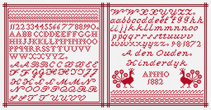 Borduurblad productfoto Digitaal patroon Merklap van Oma - Loes de Kleuver